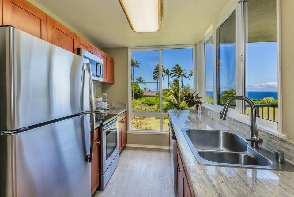 Kitchen is fully equipped with pots, pans & utensils