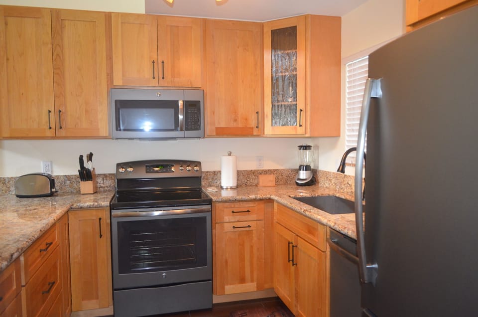 Entirely new kitchen: Cabinets and appliances.