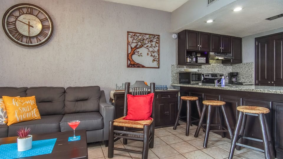 Living room and kitchen.