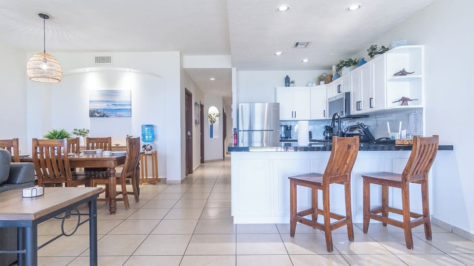 The kitchen and dining area.