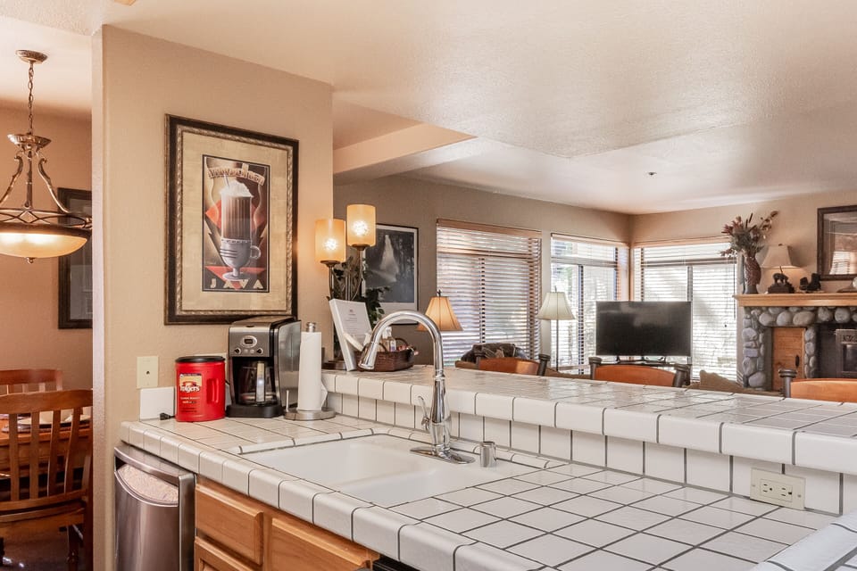 Kitchen overlooking living area
