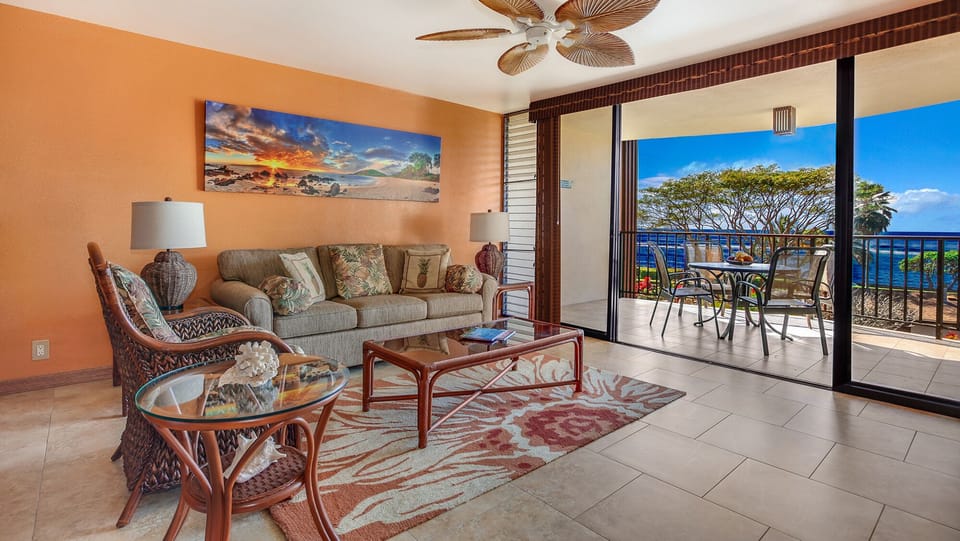 Lawai Beach Resort #1-314 - Ocean View Living Room & Lanai - Parrish Kauai