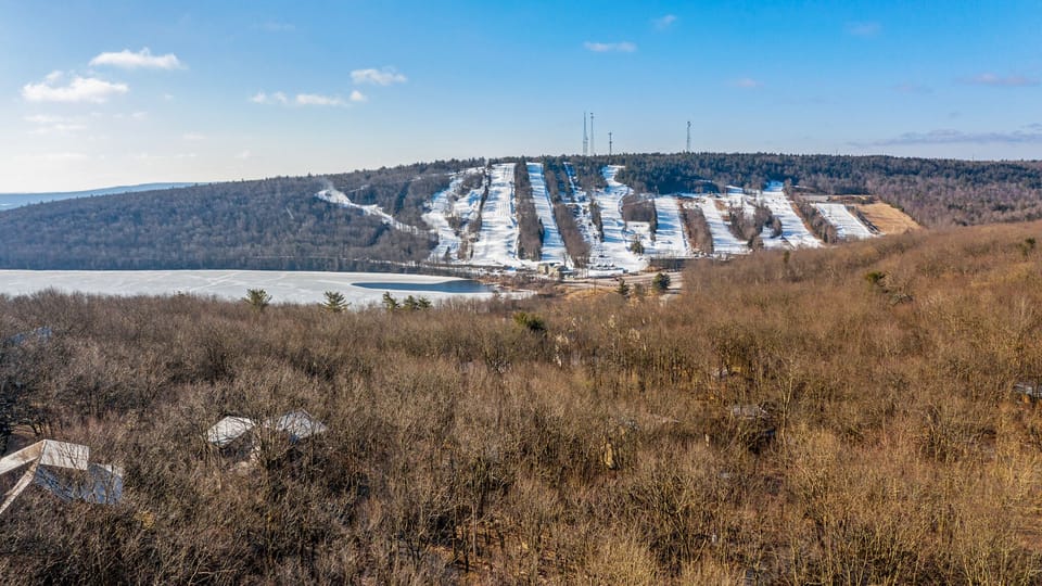 AN aerial photo of the nearby ski slopes.