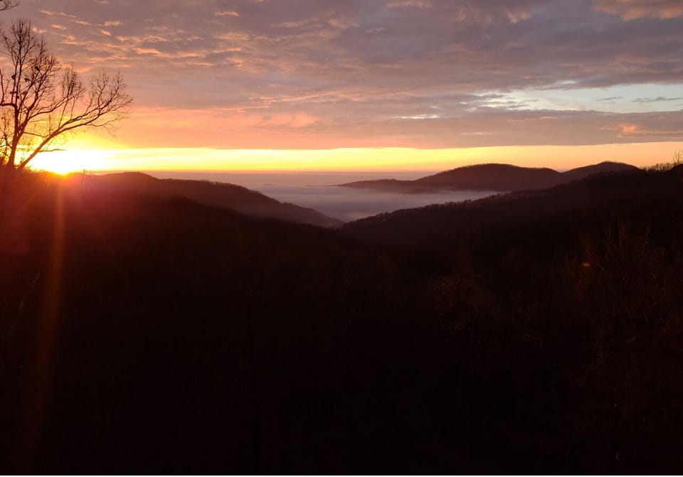 Sunrise over the mountains from the deck.