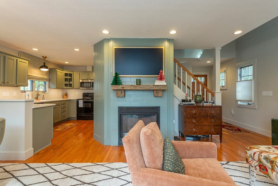 Open living and dining area on the main level.