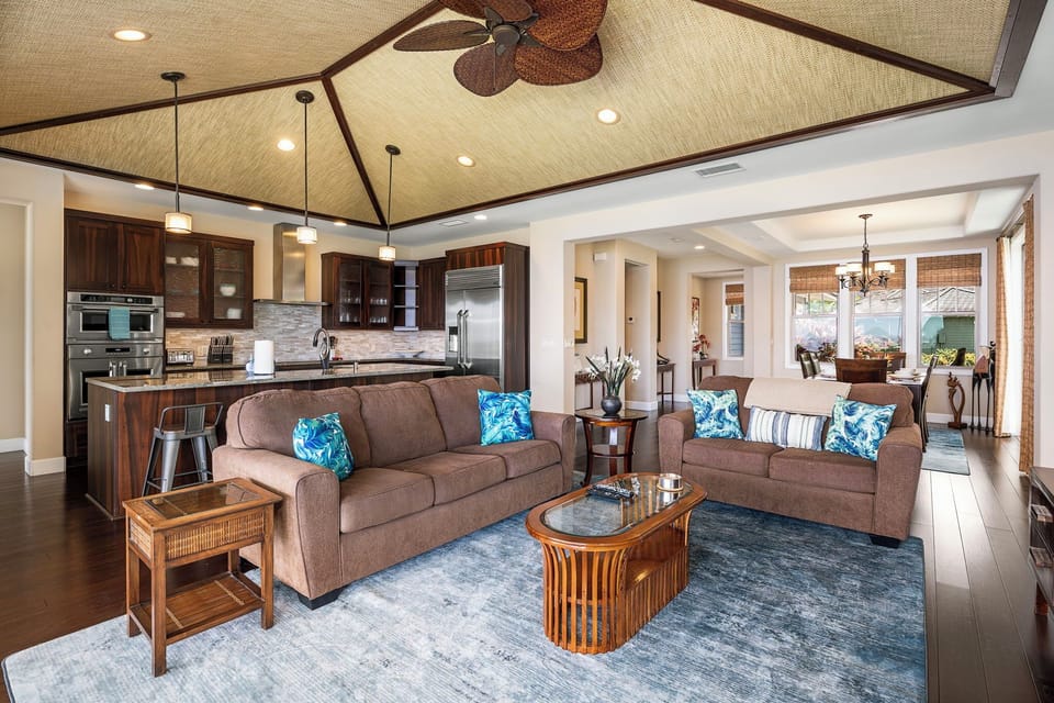 Open living from the kitchen to living room to the dining room