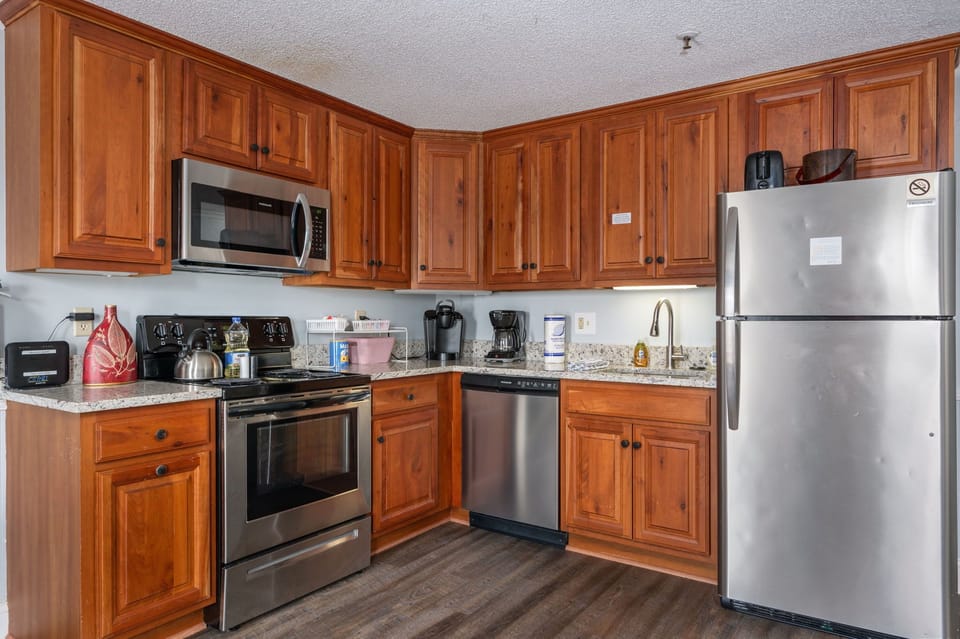This kitchen has everything you need to make your favorite meals during your stay.