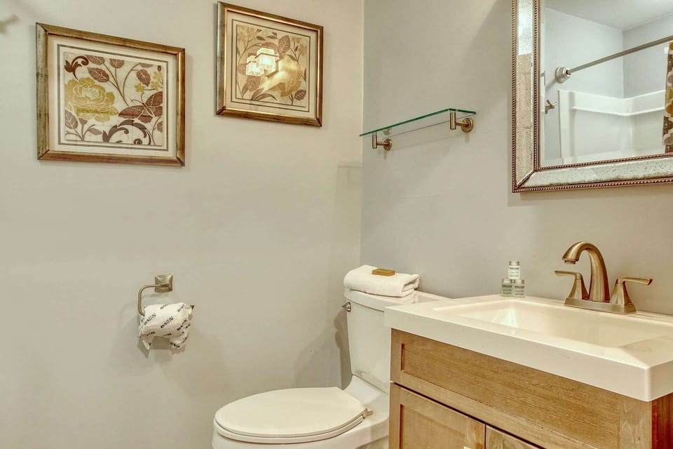 Hallway bathroom with shower