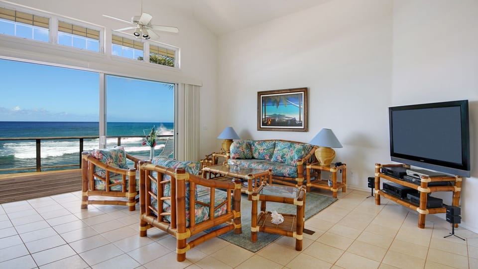 Hale Kilo Kilo at Kukuiula Bay - Oceanfront Living Room - Parrish Kauai