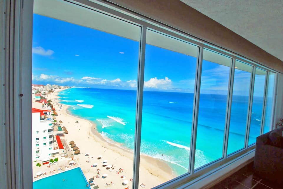 The Wall of Windows overlooks the Ocean and the Beach