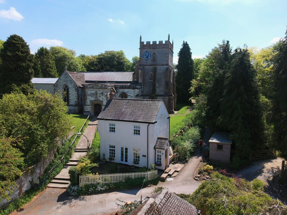 Arial view of Churchyard Cottage and Church