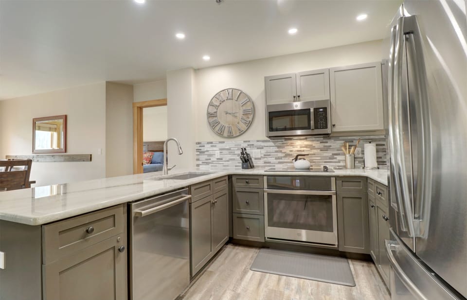 Nicely updated kitchen with stainless steel appliances.