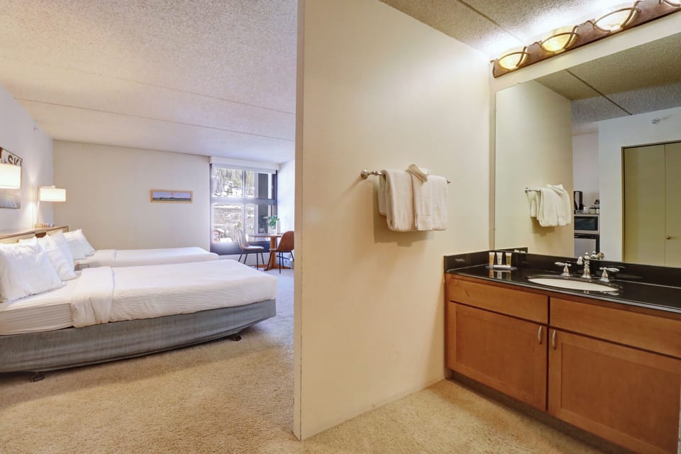 Vanity area separated from bedroom area.