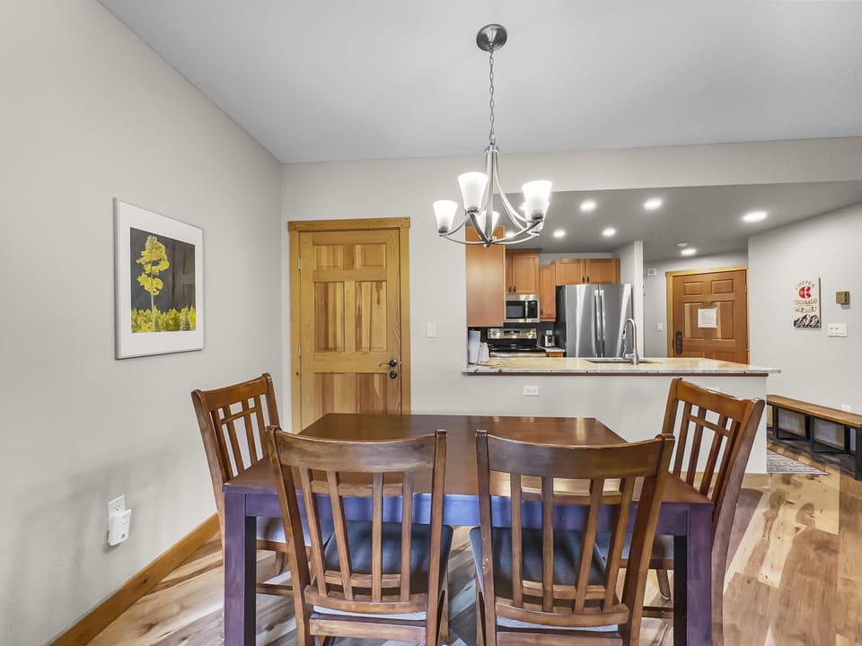 Open dining and kitchen area.