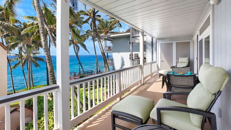 Poipu Palms #201 - Oceanfront Dining & Lounging Lanai - Parrish Kauai