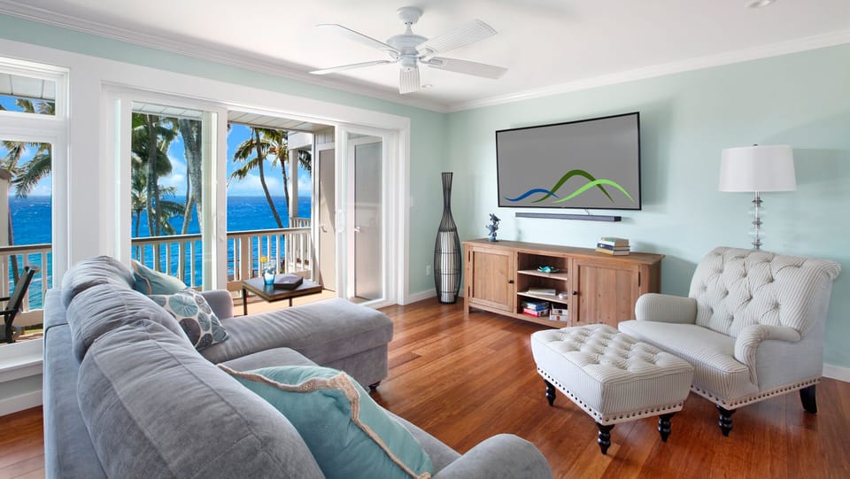 Poipu Palms #201 - Oceanfront Living Room - Parrish Kauai