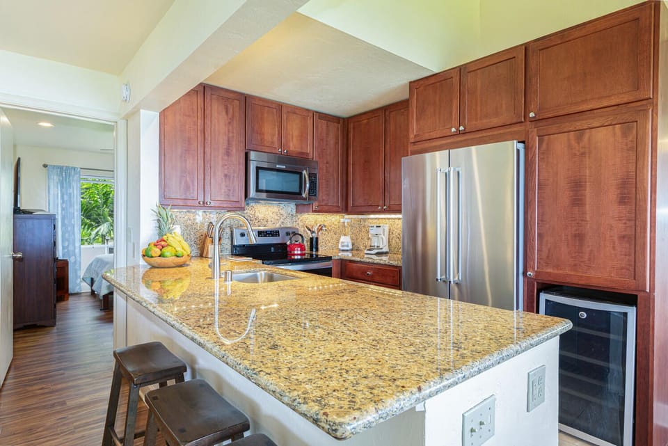 Kitchen is fully equipped with pots, pans & utensils