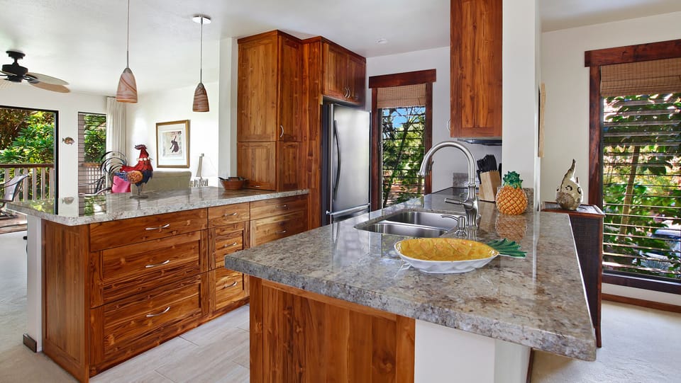 Waikomo Stream Villas #520 - Kitchen Living & Lanai View - Parrish Kauai