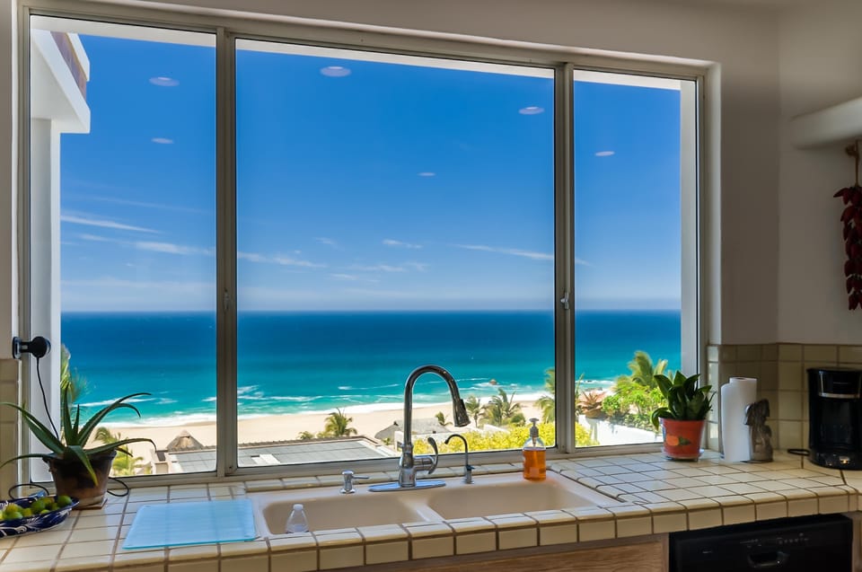 Kitchen with ocean view