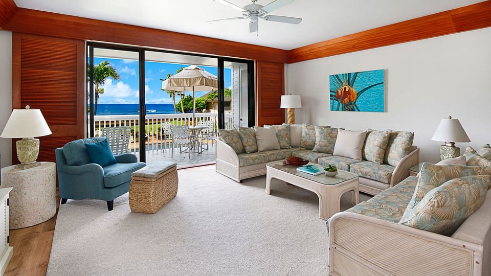 Poipu Kapili Resort #32 - Ocean View Living Room - Parrish Kauai