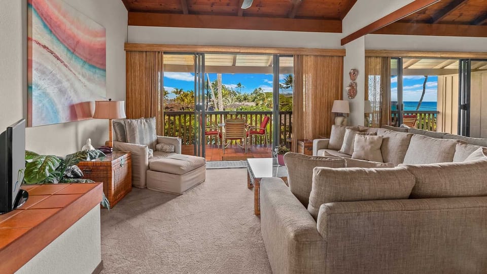Nihi Kai Villas at Poipu #202 - Living Room & Lanai - Parrish Kauai