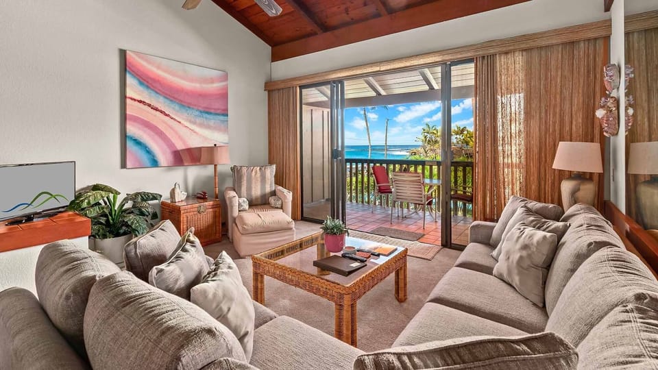 Nihi Kai Villas at Poipu #202 - Ocean View Living Room & Lanai - Parrish Kauai