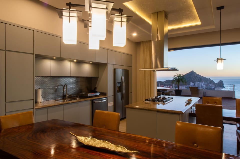 Modern living room with ocean view