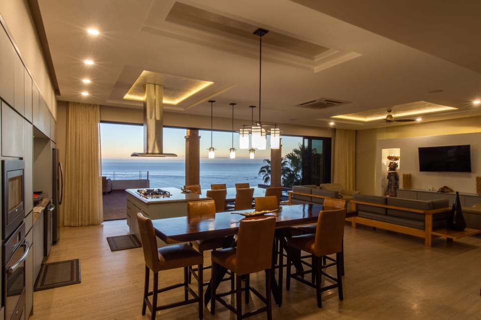 Kitchen and dining with ocean view