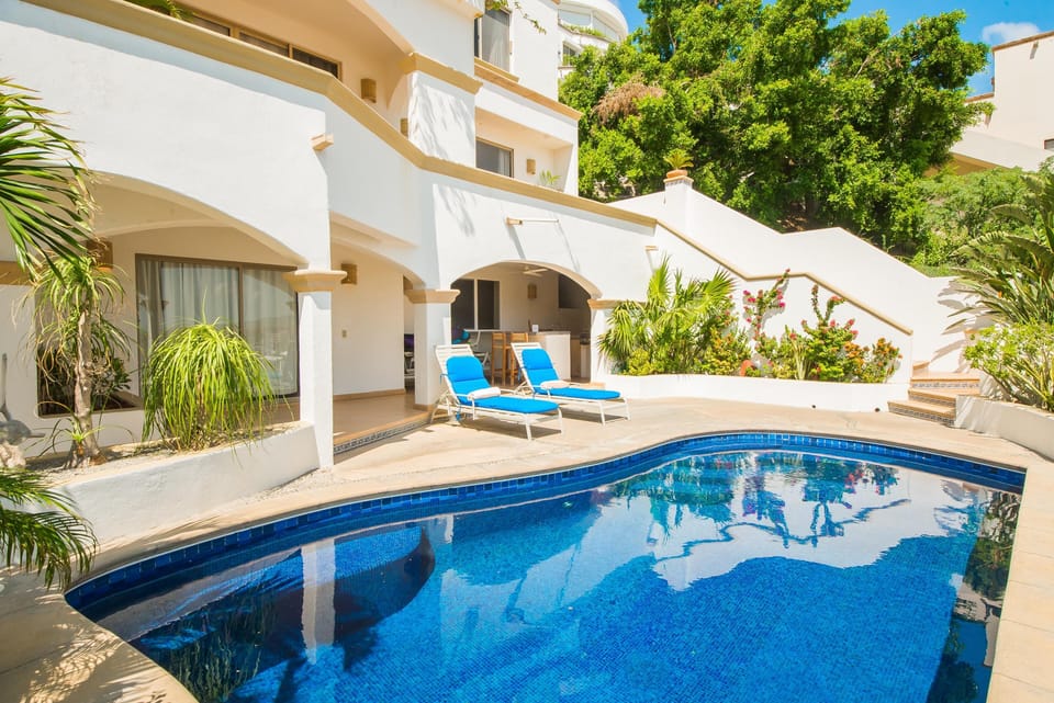 Poolside view of villa