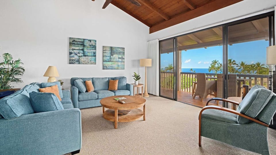 Nihi Kai Villas at Poipu #827 - Ocean View Living Room & Lanai - Parrish Kauai