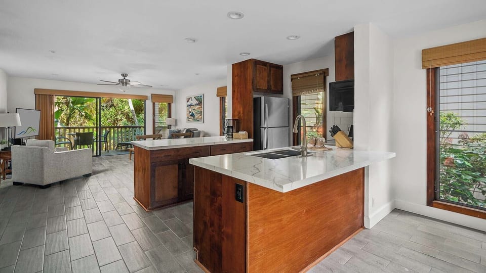 Waikomo Stream Villas #420 - Kitchen & Living Area - Parrish Kauai