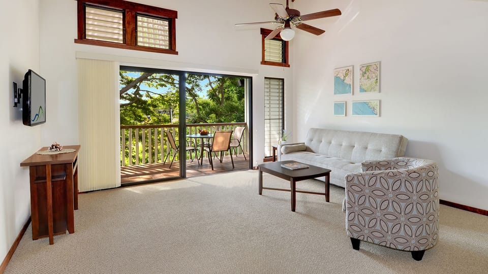 Waikomo Stream Villas #432 - Living Room & Lanai View - Parrish Kauai