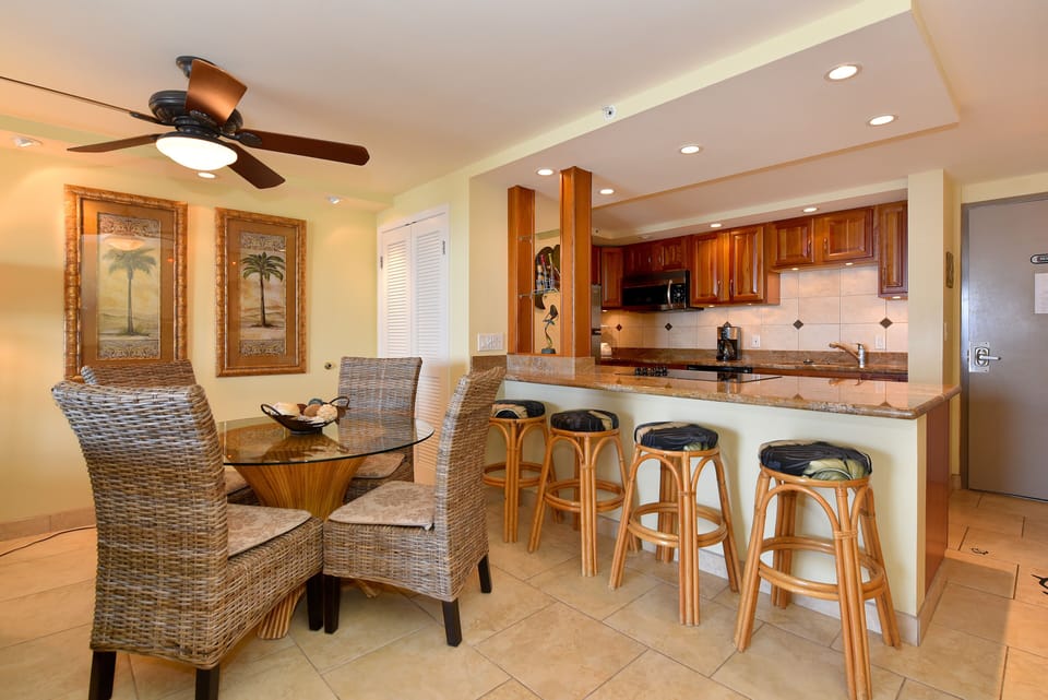 Granite and custom cabinets in the remodeled kitchen