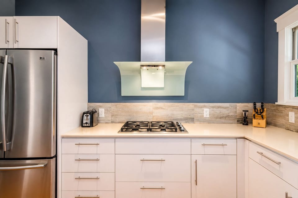 Gather at the cooktop with room to prep and serve