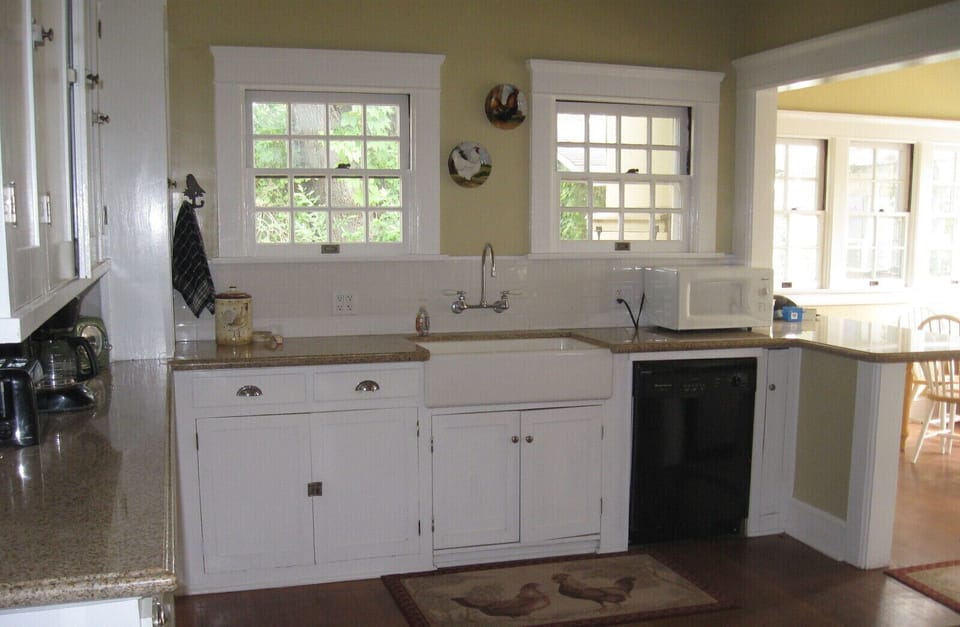 Gather at the farmhouse sink with plenty of prep space