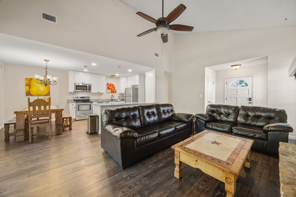 Open common area + full sleeper sofa
