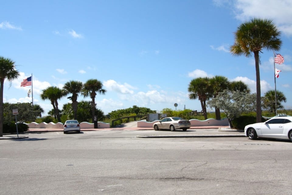 The beach is located just across a quiet street on St. Pete Beach