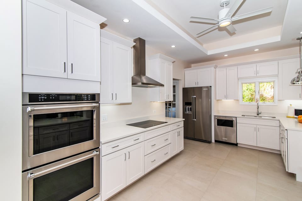 Cookware, glassware, flatware and cutlery are all provided. 