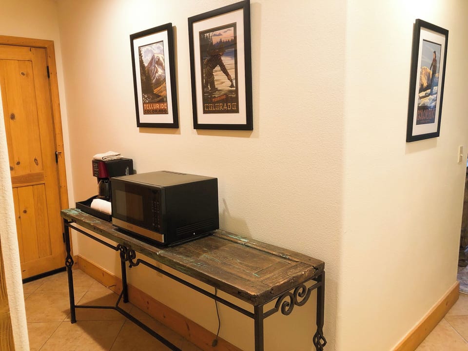 Coffee maker and microwave master bedroom