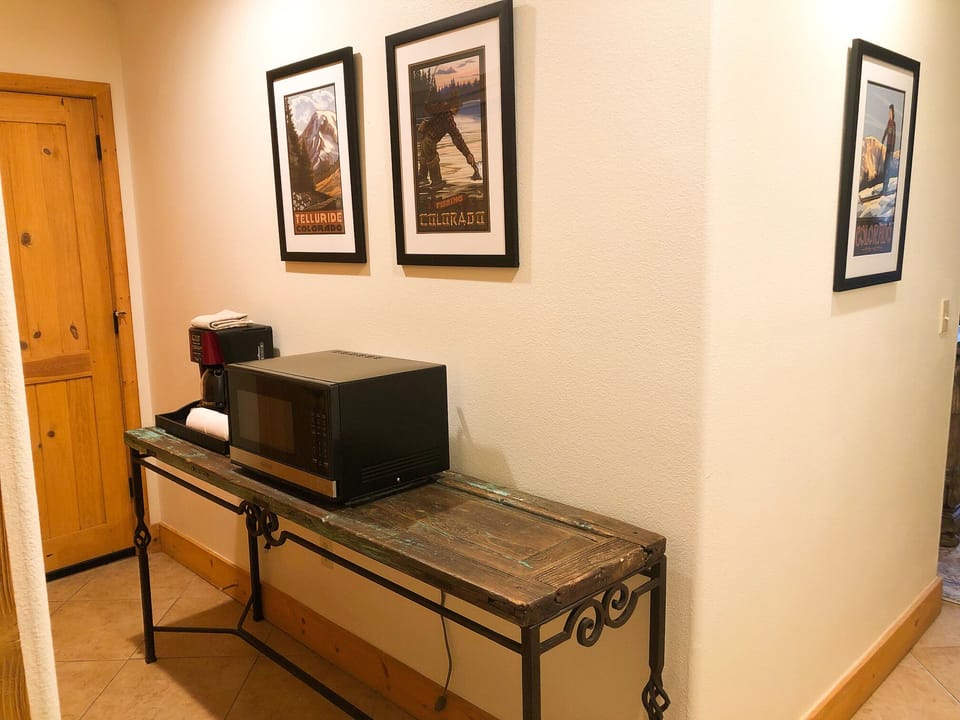 Coffee maker and microwave master bedroom