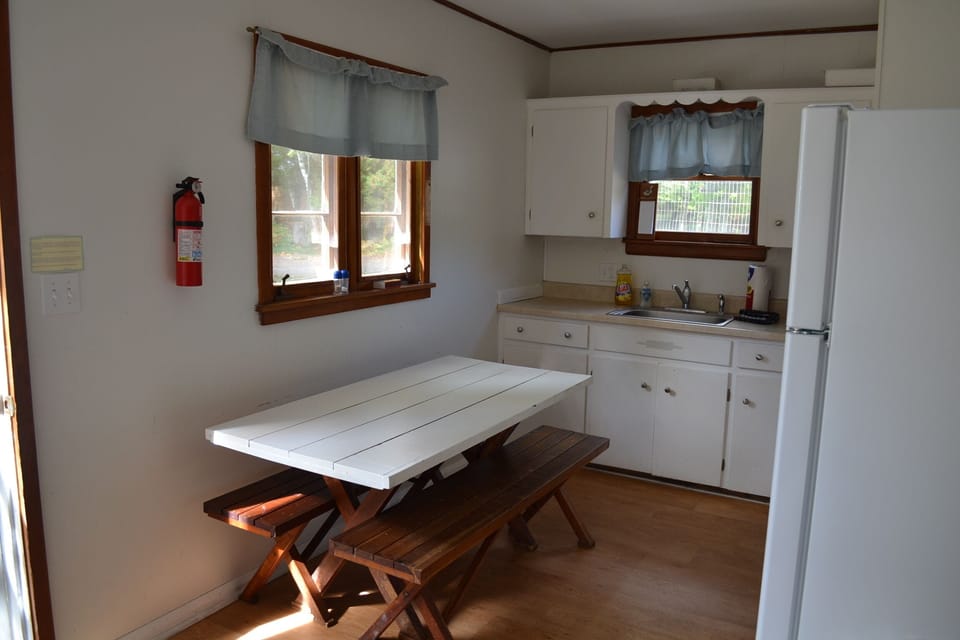 Kitchen - Cookware, Dishes & Utensils, Coffee maker, Oven, Microwave, Refrigerator, Stove, Toaster, Pantry items, Dining table