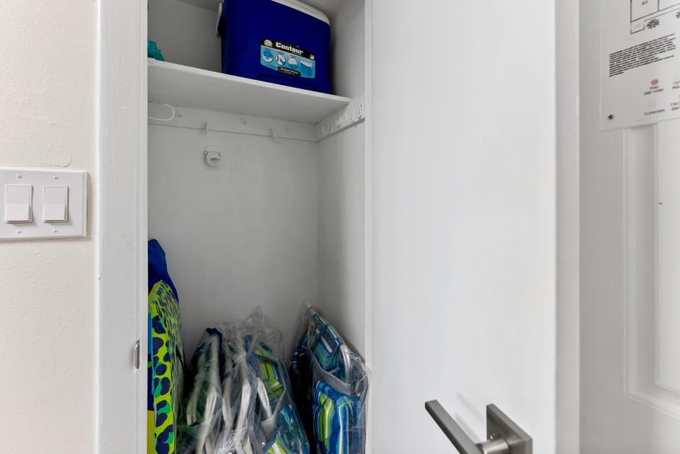 Stocked with everything you need for the beach including a cooler, beach chairs, umbrella, boogie boards and beach toys!