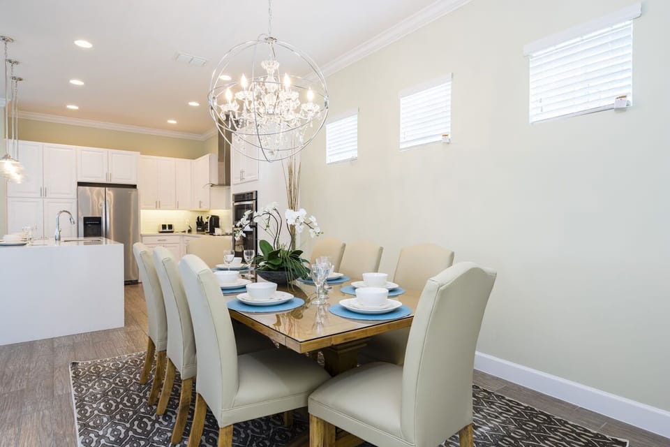 Enjoy family time around the formal dining table with seating for 8