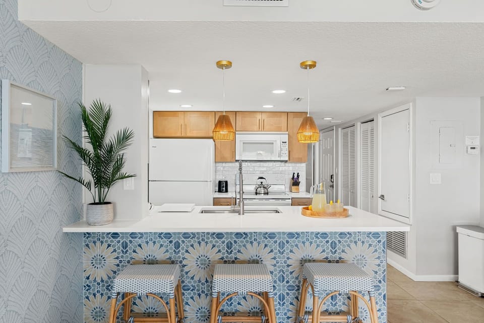 Beautiful breakfast bar seats three