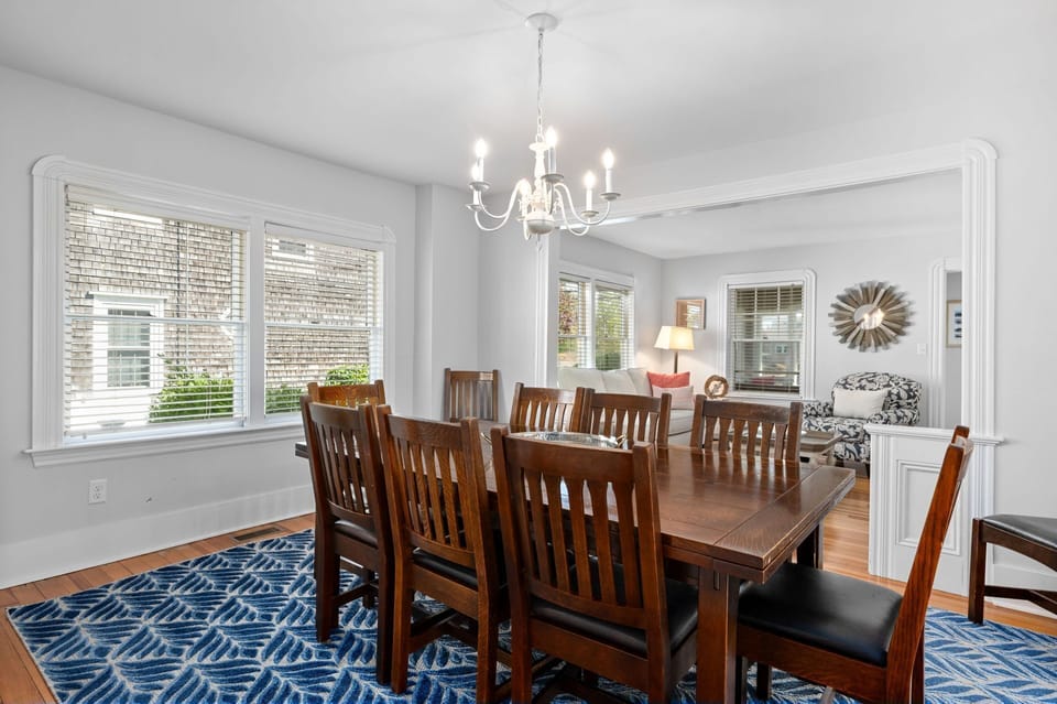 This large dining table expands on either end to accommodate more guests - 388 Main Street Chatham Cape Cod - The Priscilla House