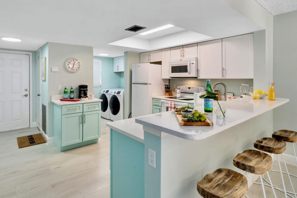 Large and fully stocked kitchen.