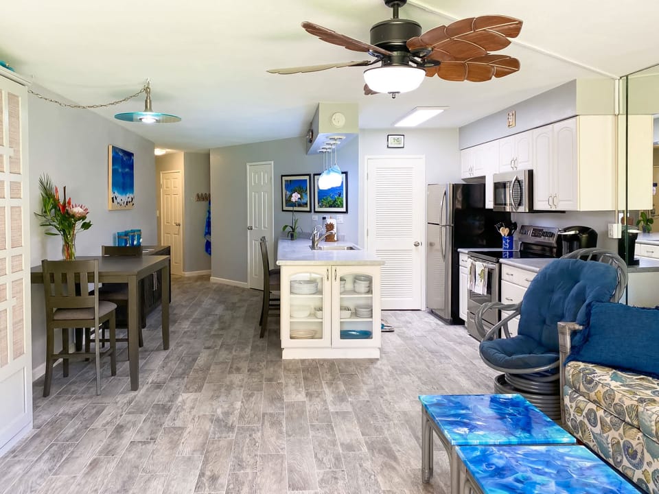 Kitchen table for indoor meals or games.