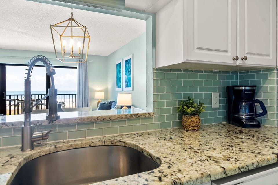 Kitchen sink with oceanfront views