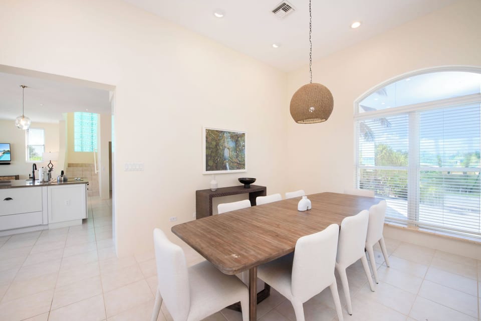 Dining room table with seating for 8. 