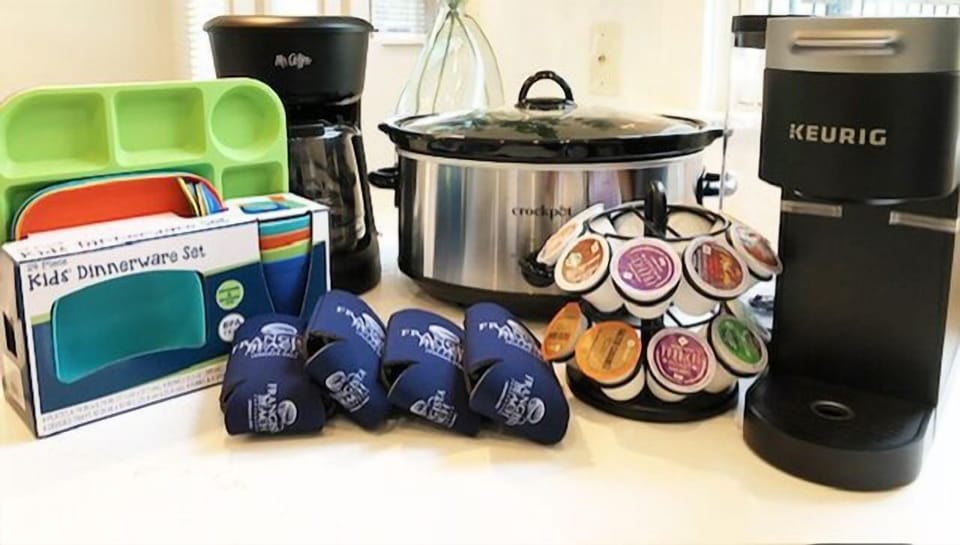 Drip and Keurig Coffee Makers Included! Kids Dinnerware Set , Coozies and K Cups also included!